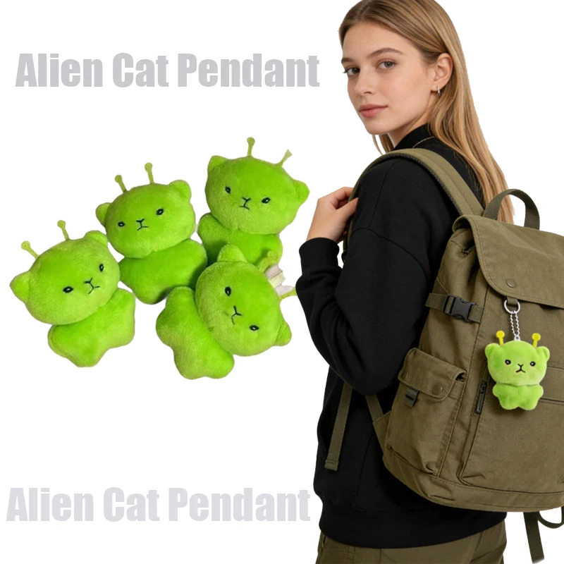 Porte-clés en peluche chat alien vert mini 2026, pendentif en fourrure pour couples, mignon dessin animé, pour sacs à main, sacs à dos, décoration de porte-clés, cadeaux