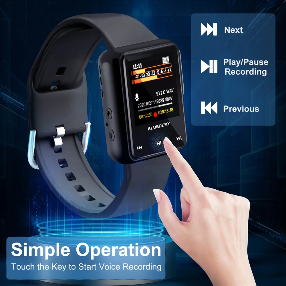 Voice Recorder Watch,32GB Wristband Bracelet Recording Device, Noise Cancellation Sound Recorder with Password FM Radio