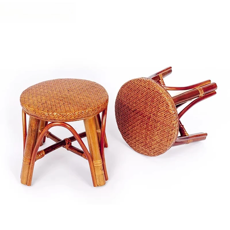 Natural Rattan Woven Stool,Handmade Mushroom Shape Low Seat for Entryway Living Room Bedroom Accent, Cozy Vintage Shoe Changing view 3