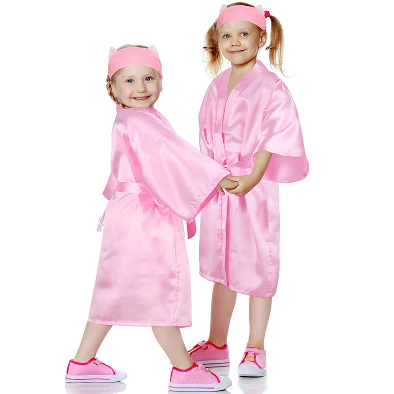 6/5/1 قطعة سبا حزب الجلباب كيمونو رداء للفتيات الحرير الساتان الاطفال البشكير عيد ميلاد فرقة الجلباب زهرة النوم رداء لوازم الحفلات