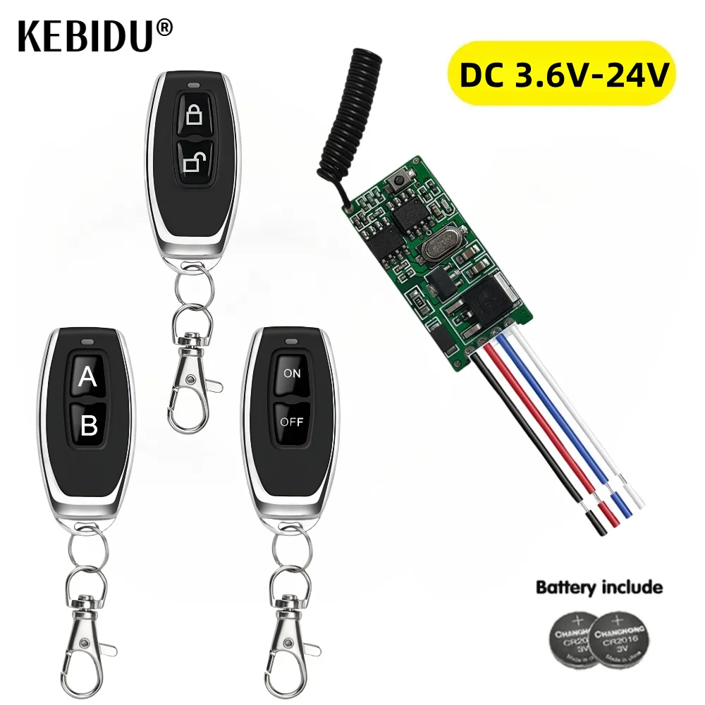 Interruptor de Controle Remoto Sem Fio Universal 433Mhz DC 3.6V 6V 12V 24V, Receptor de Relé RF de 1 Canal, Botão Liga/Desliga, Controlador de Luz LED DIY