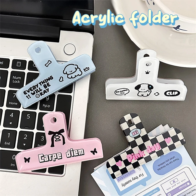 Clipes acrílicos multifuncionais, Cute Simple Handbook Storage Tools Papel de teste Pasta de Clipe de Cauda Longa
