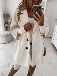 New Fashion Casual Three Quarter Sleeve Turn-down Collar Single Breasted Solid Color Slim Fit Wool & Blends Coat For Women,4 Col