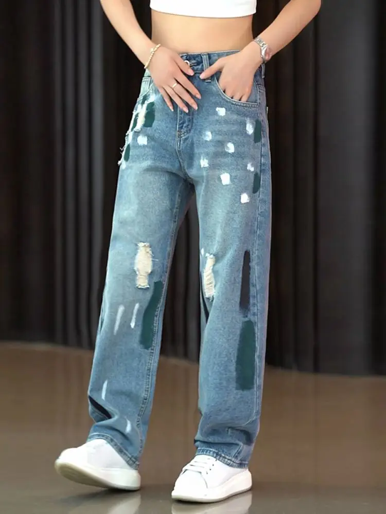 2024 فيتي هول الدينيم الجينز الرجال مستقيم فضفاض Haome بنطال ذو قصة أرجل واسعة الأمريكية الرجعية اللون Colion الطابق طول السراويل #3