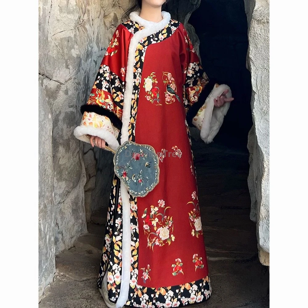 

2026 gorgeous exquisite chinese qing dynasty palace style hanfu winter thicken warm cotton hanfu trendy printed women's clothes