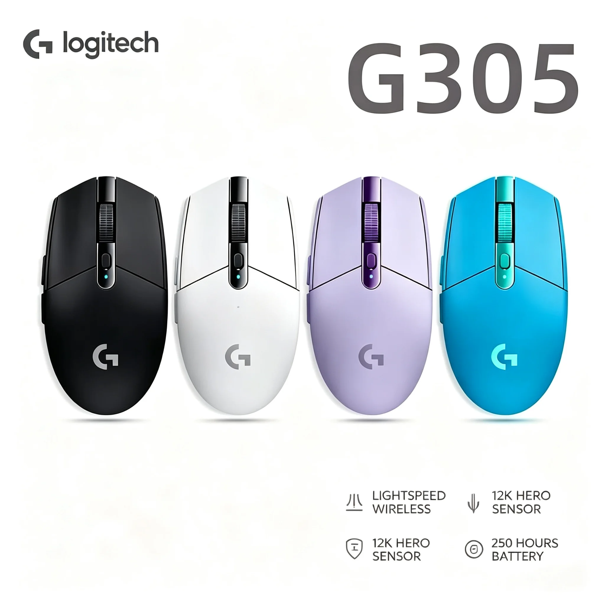 Logitech G305 LIGHTSPEED Wireless Gaming Mouse, 12000 DPI HERO Sensor, 250 Hours Battery Life 6 Programmable Buttons Gaming Mice