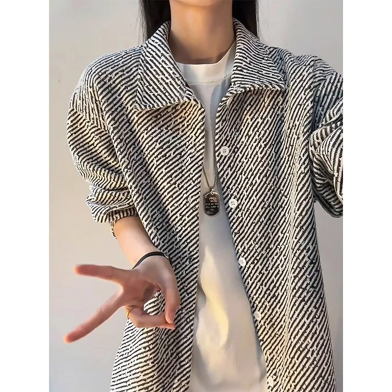 

Мужская трикотажная кофта с длинным рукавом, приталенная, с полосатым узором, высоким воротником, осенняя, повседневная, из полиэстера