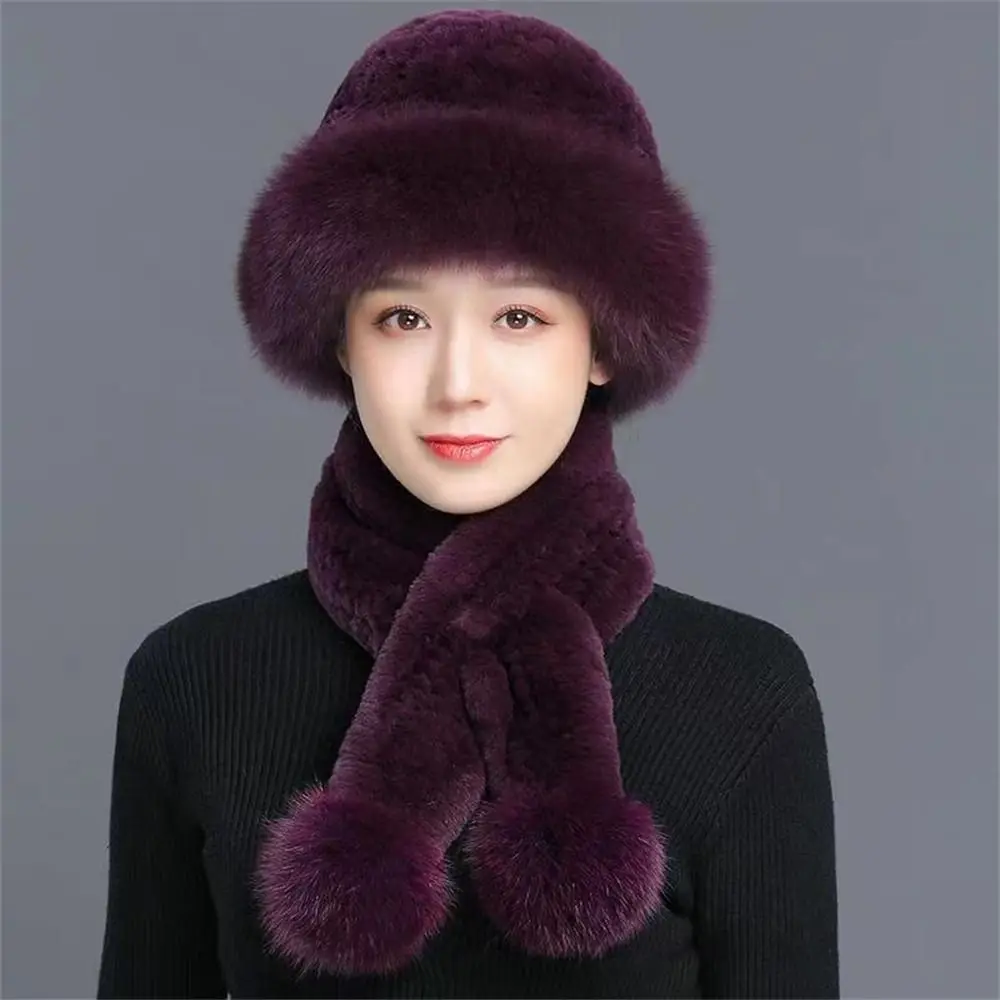 Versatile Winter Rex Rabbit Fur Hat Cold Protection Warmth Cold Hat Thickened Scarf Hat