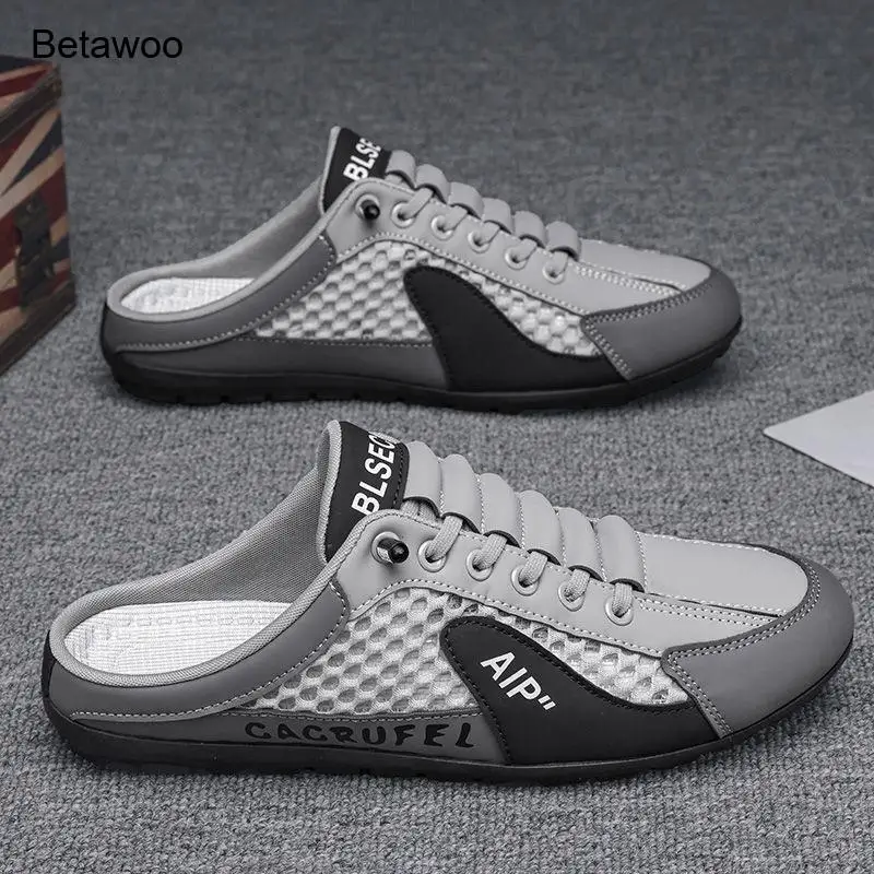 Backless Slip On Half Slide Sneakers for Men Breathable Mesh Casual Shoes
