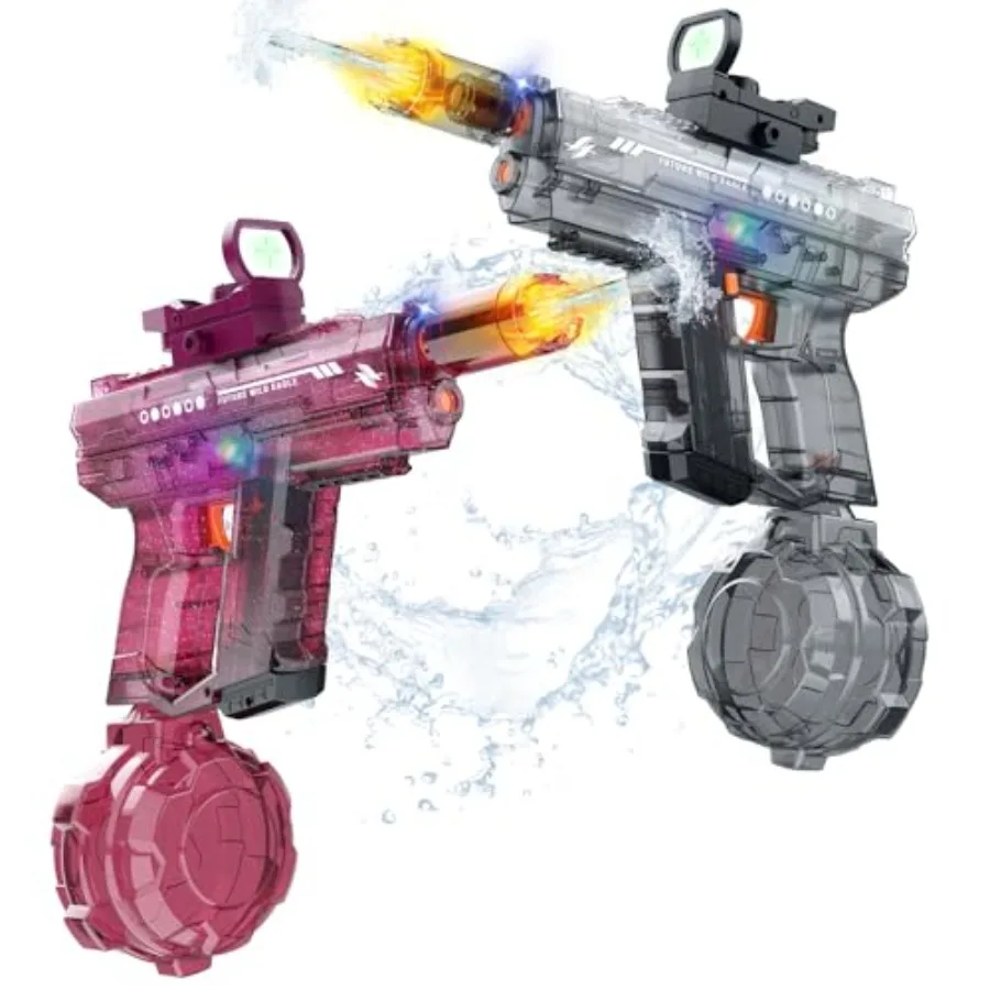 Electric Water Gun 2 Pack for Adults and Pink Red, Light Up Automatic Squirt Gun Watergun, 800CC Large Capacity, 26-33 FT Long