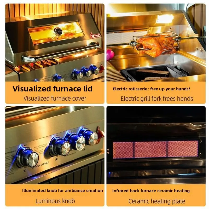 Outdoor courtyard gas oven, embedded carbon oven BBQ high-end American BBQ stainless