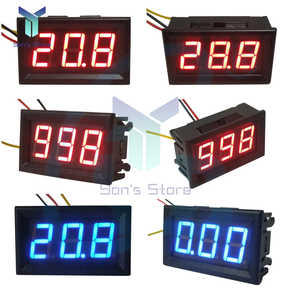 DC 0-600V 0.56\'\' Digital Voltmeter 3-wire Voltage Detector Volt Panel Meter Tester Red Blue Green LED Display