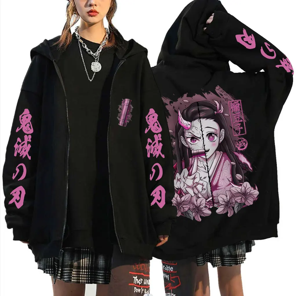 

Anime Demon Slayer Kamado Nezuko Merch Zipper Hoodie Men Women Casual Oversized Zip Up Jacket Cartoon Manga Cosplay Streetwear
