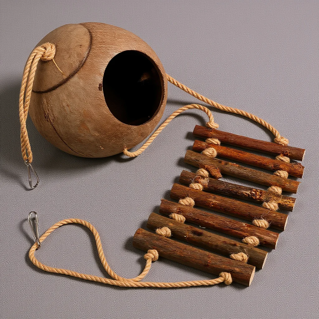 

Reptile Hideout Coconut Shell Shelter Ladder Small Lightweight Natural Reptile Hiding Caves Lizard Shelter Ornament