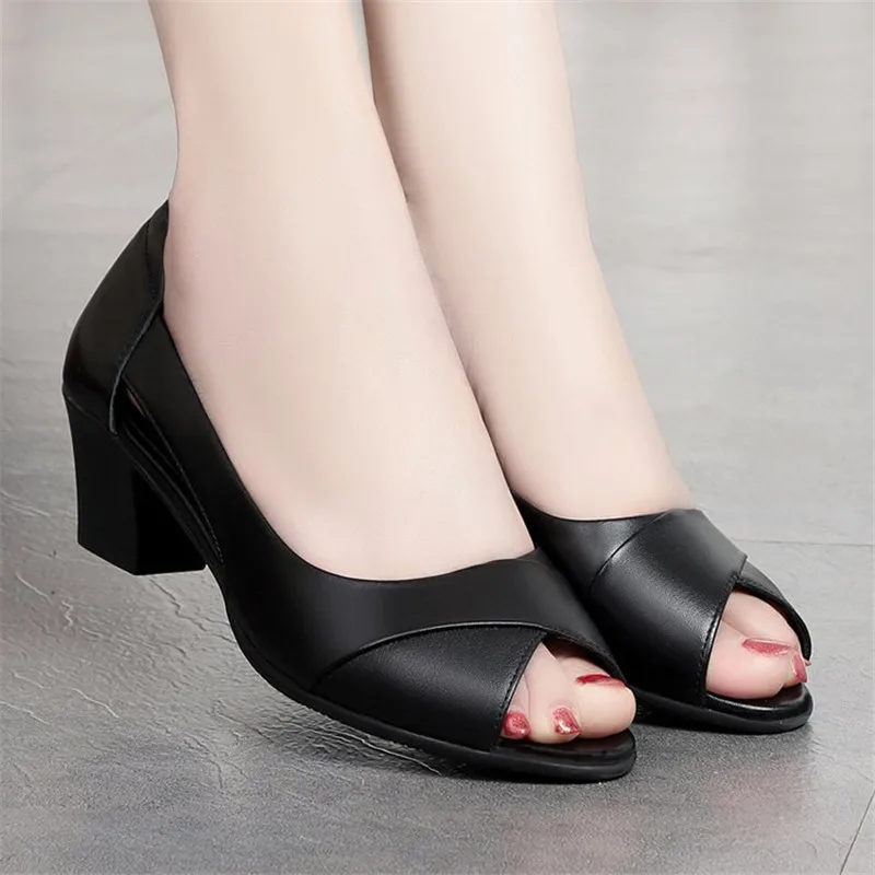 2023 Summer Women Dress Shoes Peep Toe scarpe da lavoro per ufficio décolleté con tacco spesso Open Toe sandali donna nero zapatos mujer