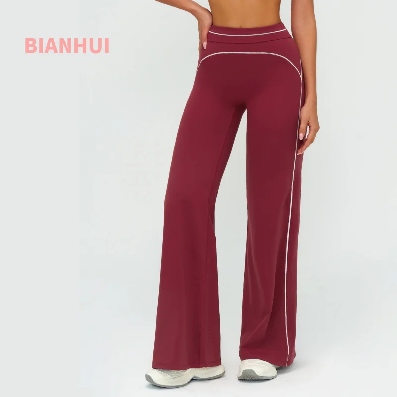 

BIANHUI Autumn Winter Wide-Leg Pants High Waist Color-Block Loose Casual Long Pants Outdoor Sports Running Fitness Gym Clothes