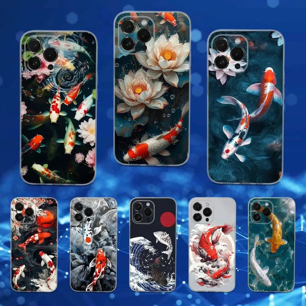 

Koi Carp Painting Art Case For iPhone 16,15,17,14,13,12,11 Pro,Max,Plus,X,XS,XR,SE,Mini Transparent Soft Cover