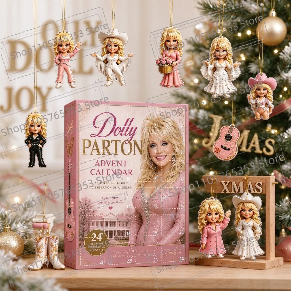 2026 Dolly、Michael Christmas Advent Calendar Classic Stage 2D Acrylic Hanging Figurine Xmas Tree Decor Gift for Music Fans