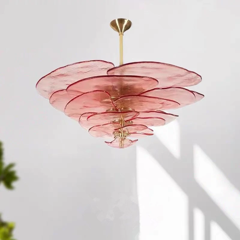 American Style Lotus Leaf Rose Metal Glass Chandelier Living Room Bedroom Villa Hotel Homestay High-end and Classy Fixtures