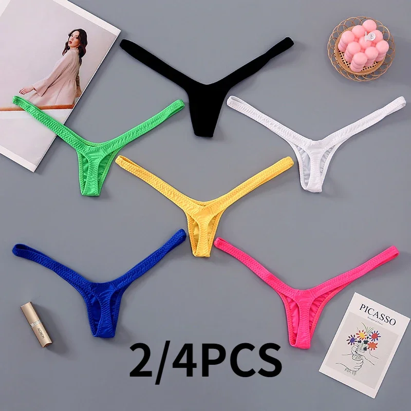 2/4pcs New Deep V Thong Women's Breathable  Line Sexy Hot Waist Mini Panties Bikini Bottom Thongs Female Panty Women Underwear