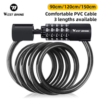 WEST BIKING 1.5M Bicycle Cable Lock 5 Digits Code Combination Steel Wire Lock Waterproof Wear-resistant Thicken Portable Lock