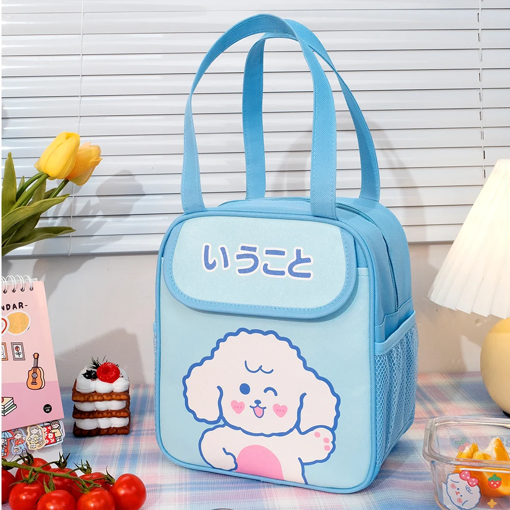 Insulated Lunch Bag for Kids with Water Bottle Pocket Cute School Student Lunchbox Bag Girls Boys Portable Food Storage Bag Tote