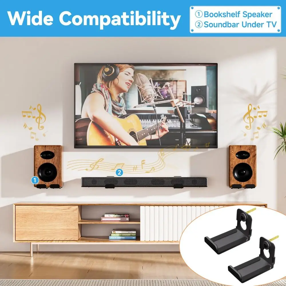 

2pcs Heavy Duty Speaker Wall Mount L Metal Bracket Easy Setups Speaker Hangers Universal Adjustable Floating Rack Soundbars