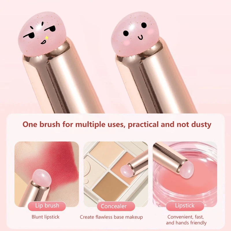 Shiny Pink Silicone Lip And Concealer Makeup Brush With Cover Q Soft Round Head Lipstick Applicator Lip Cosmetic Tool Multi-use