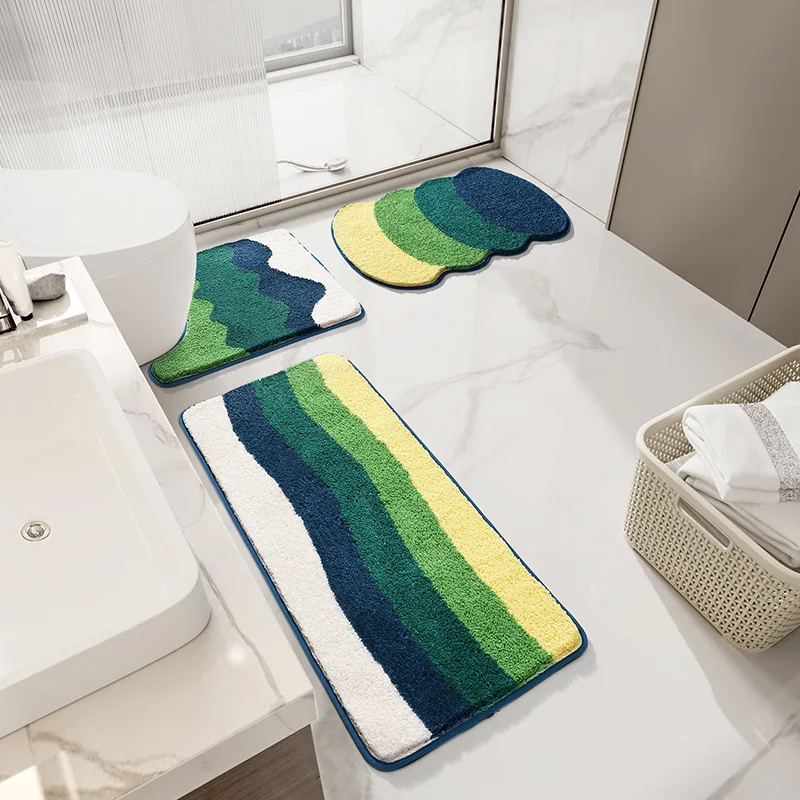 Simple and Fresh Bathroom Mat Set Decorative Bath Mat Toilet Foot Mat Anti-slip Absorbent Foot Mat Thick Plush Bath Rug Carpet