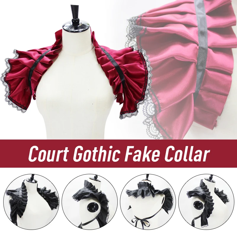 Renaissance Satin Neck Ruff Ruffled Collar Gothic Fake Collar Pleated Sleeve Shawl Stage Costumes Cosplay Victorian Neck Ruff