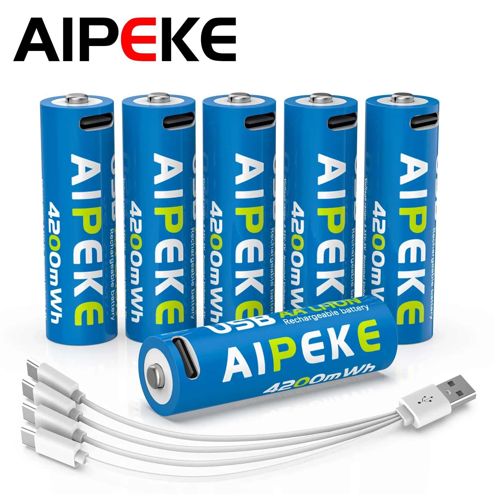 AIPEKE AA USB lithium battery 1.5V 4200mWh Rechargeable Batteries with 4-in-1 USB Cable for Toys Mouse aaa rechargeable battery