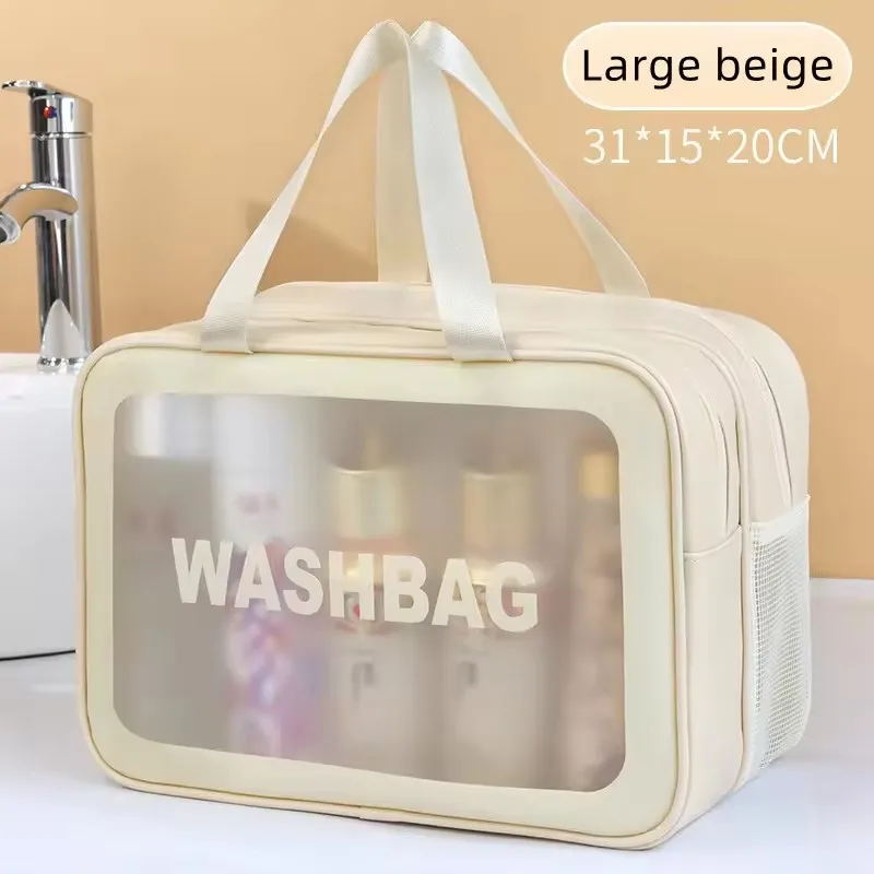 Dry-wet separation double transparent PU makeup bag portable washing bag cosmetic storage bag travel fitness swimming essentials image 4