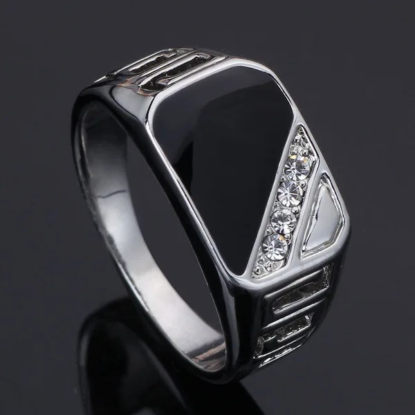 925 Sliver Sterling Color Rectangle Cut Diamond Rings for Men Square Fashion Ring Boyfriend Wedding Birthday Fine Jewelry