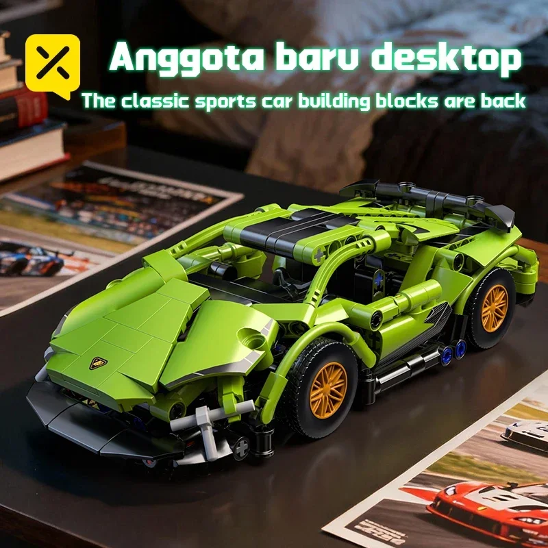 Voiture de sport technique 321 pièces, ensemble de blocs de construction verts à entraînement roulant, Kit de voiture de course à échelle pour enfants et adultes, véhicule de course, jouets cadeaux