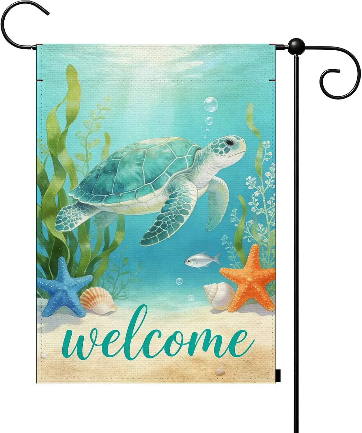 Coastal Sea Turtle Welcome Garden Flag 12.5x18 Inch Double Sided Small Burlap, Beach Ocean Yard Decor for Farmhouse & Ou kkz