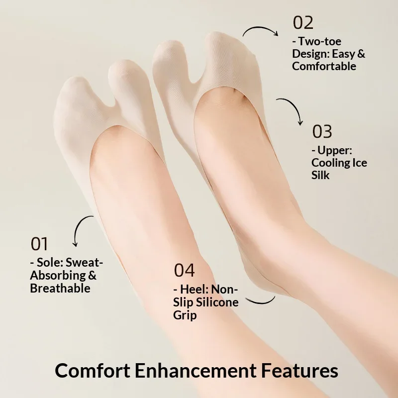 NEW No Show Boat Socks Anti Slip Hidden Liner Socks for Split Toe Shoes Insoles Women Two Finger Split Toe Invisible 1Pair/2Pair