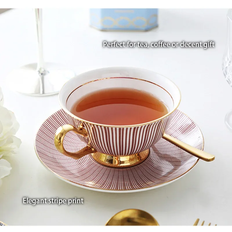 Bone China Tea Cup  Spoon Set 200ml Elegant Coffee Cup Gold Porcelain Tea Set Ceramic Teacup Cafe Espresso Cup British Mug