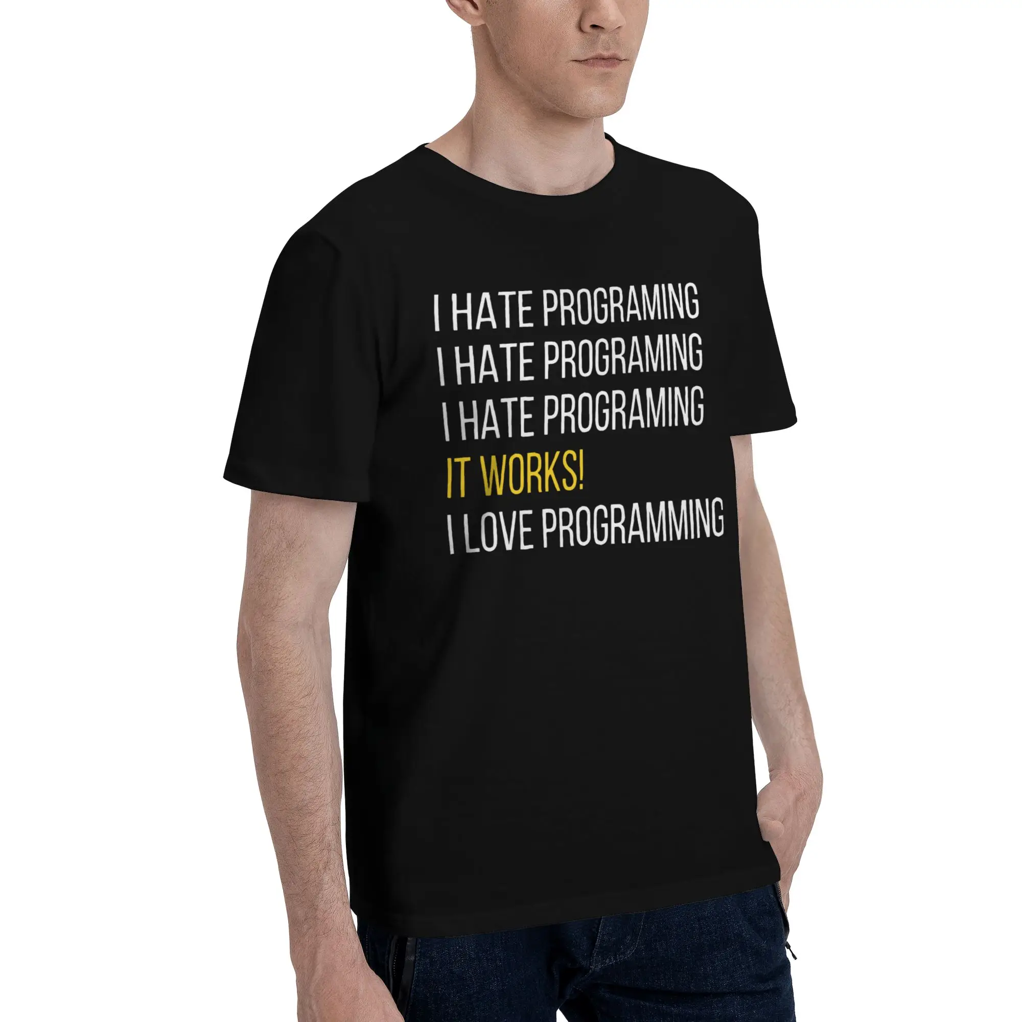 Programmer Programming Developer T Shirt Men's  Pure Cotton T-Shirts Network Html Binary Code Blooded Tees Short Sleeve Clothes