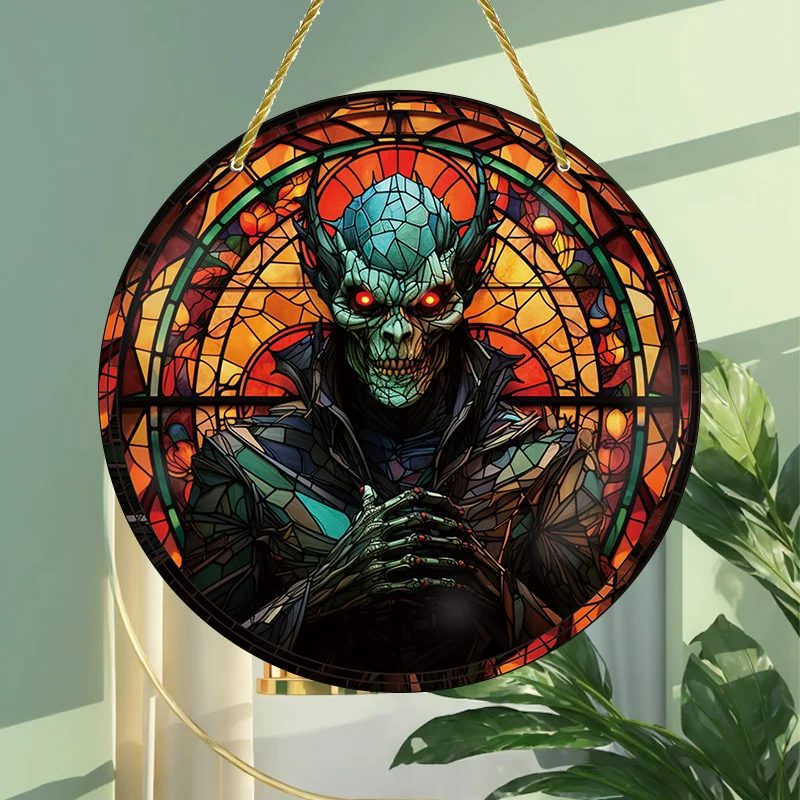 Color-printed Multifunctional Double-sided Acrylic Round, Glass-painted Style, Suitable for Holiday Gifts, with Hanging Rope Set