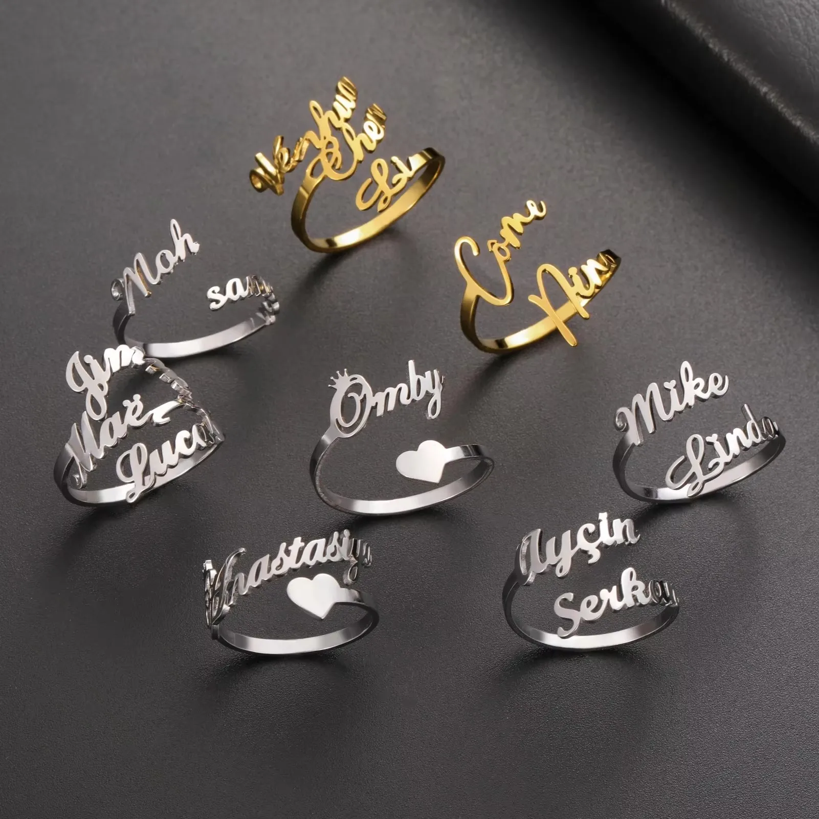 Custom Name Rings Heart Stainless Steel Women's Ring Cutsomized Jewelry Personalized Christmas Gift for Women Men Friend Famliy