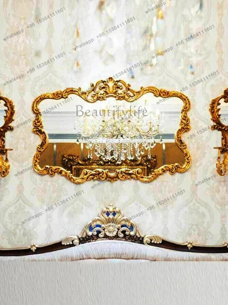 

yj5 European-Style Retro Golden Hallway Fireplace Decorative Mirror French Carved Dressing Table Makeup Bathroom Mirror