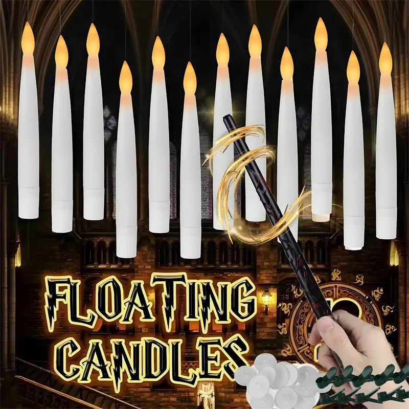 

TOPLIVING 12 PCS LED Floating Candles With Magic Wand Flameless Flying Flickering Candles For Wedding Holiday Party Decor