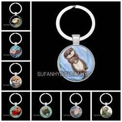 New Cute Otter Keychain for Door Lovely Animal Keychains for House Round Jewelry Women Gift