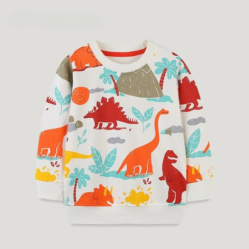 2-7T Infant Kid Boys Sweatshirt 100% Cotton Hoodies Loose Pullover Tops Dinosaur Print Long Sleeve Autumn Clothes