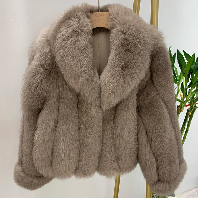 Winter Jacket Women Luxury Natural Fur Coat Real Fox Fur Coat Warm Luxury Crop Jacket Big Collar FO5832