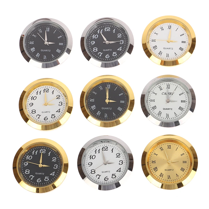 Quartz Glass Mirror Clock Watch Head Movement Round Clocks Head Mosaic Roman Number Little Clock DIY Process Table 35mm 24mm