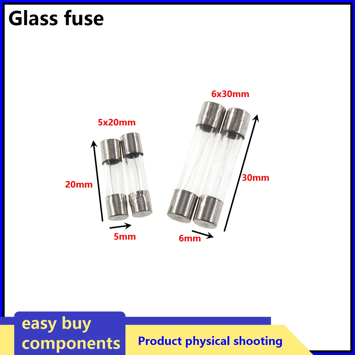 

100pcs 5x20mm 6x30mm 100PCS Glass Fuse Fast Fuse 250V 0.5A 1A 2A 3A 3.15A 4A 5A 6A 7A 8A 10A 12A 15A 20A 30A Quick BloW