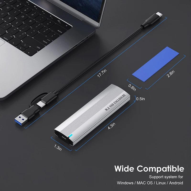Obudowa USB Type-C M.2 NVME PCIe/NGFF SATA na zewnętrzny dysk SSD, prędkość 10 Gbps, obsługa wariantów kluczy M i B&M.