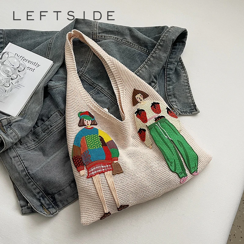 

Женская вязаная сумка через плечо LEFTSIDE с мультяшным принтом, милая, игривая, эстетичная, повседневная, для шопинга, 2026, сумки-тоут