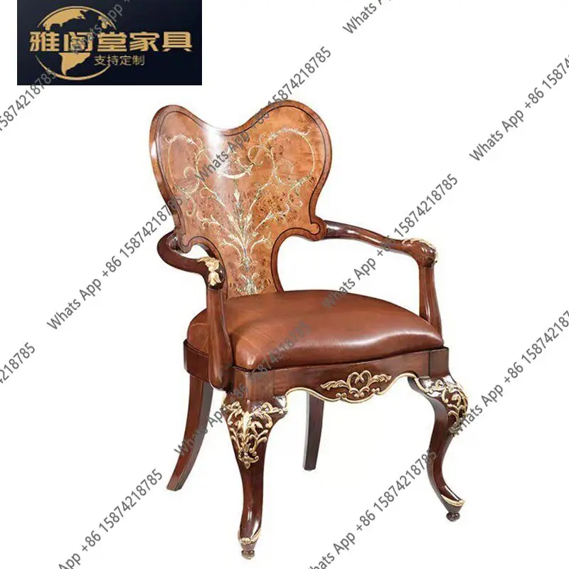 English solid wood leisure chair mahogany shell inlaid armrest book chair neoclassical villa furniture